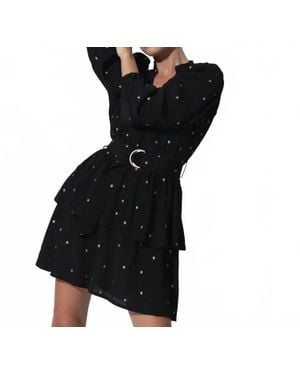 LUSANA Ilza V-Neck Mini Dress - Black