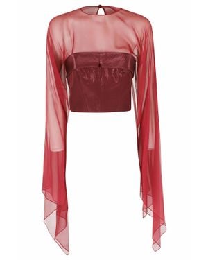Alberta Ferretti Sheer Silk Panel Bustier Top - Red