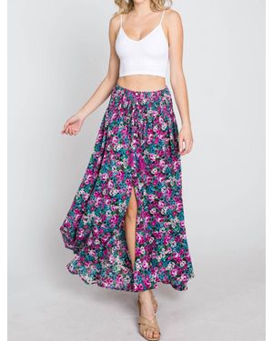 Eesome Floral Maxi Skirt With Smocked Waist & Button Front - Pink