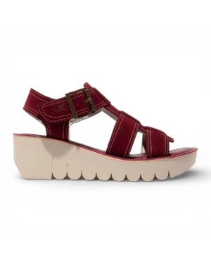 Fly London Suede Leather Wedge Sandals Elegant Casual - Red