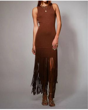 Blue B Fringe Hem Knit Maxi Dress - Brown