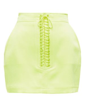 Alex Perry Spence Satin Lace Up Rounded Mini Skirt - Yellow