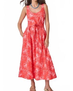 Lilla P Poplin Maxi Yoke Dress - Red