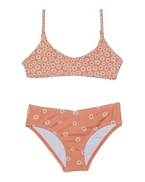 Billabong Bikini Top Girl 8 Peach Floral Print Stretch Two-Piece Swimsuit Erk446 ,8) - Pink