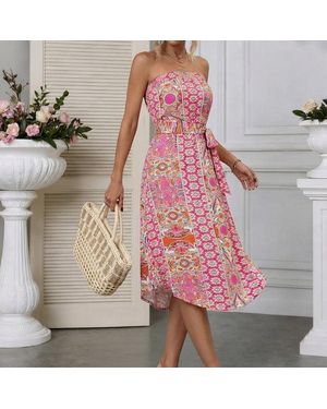 TRUEDAMES Summer Bohemian Strapless Maxi Dress - Pink