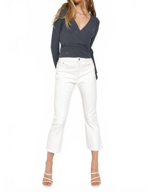 Mystree Wrap Tie Front Long Sleeve Rib Top - Blue
