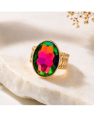 Fashnzfab Oval Crystal Rhinestone Stretch Cocktail Ring - Pink