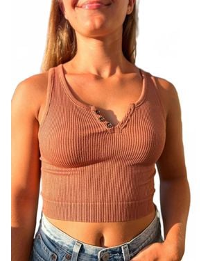 By Together Bryer Ribbed Crop Top - Brown