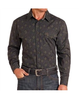 Panhandle Aztec Long Sleeve Snap Shirt - Gray