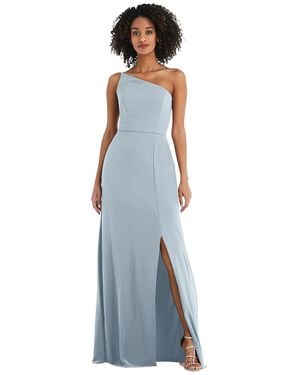 After Six Skinny One-Shoulder Trumpet Gown With Front Slit - Blue