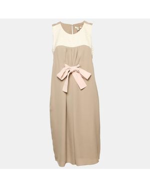 Paule Ka Lace Trim Silk Sleeveless Shift Dress - Natural