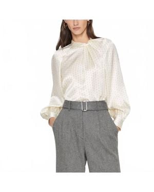 Club Monaco Printed Mock Neck Silk Blouse - Gray