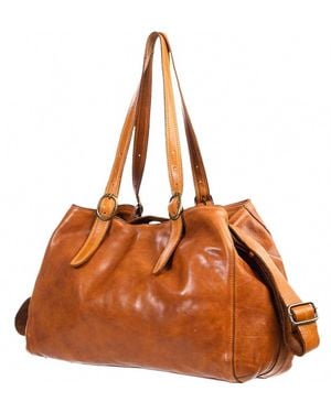 Spaghetti Western Genuine Leather Tote Bag - Brown