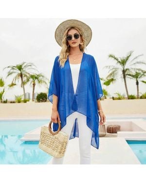 TRUEDAMES Lightweight Open Front Beach Cover Up Kimono Poncho - Blue