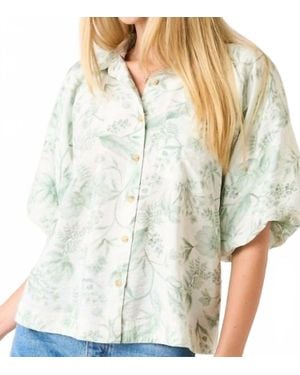 Mittoshop Floral Print Bubble Sleeve Button Down Shirt - Multicolor