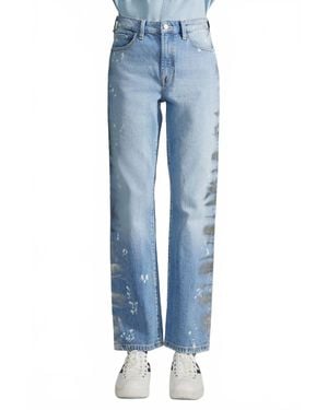 Kancan Straight Leg Jeans With Pattern - Blue