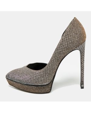 Saint Laurent Saint Laurent Janis Size 39 Metallic Lurex Fabric Platform Pumps - Gray