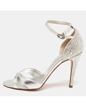 Gina Leather Crystals Embellished Ankle Strap Sandals - White