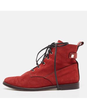 Stuart Weitzman Suede And Leather Ankle Boots - Red