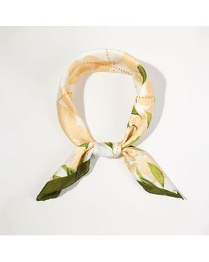 TRUEDAMES Floral Geometric Pattern Printed Square Silky Satin Bandana Scarf - Yellow
