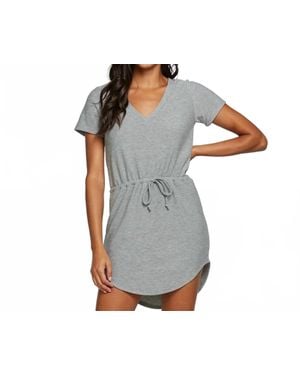 Chaser Brand Rept Cozy Knit V Neck Shirttail Mini Dress - Gray