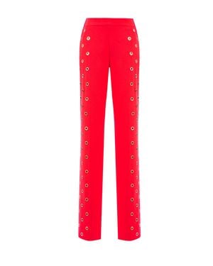 Saiid Kobeisy Coral Metal Ring Crepe Straight-Leg Pants - Red