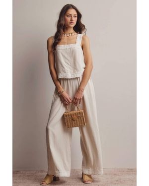 Forte Embroidered Square-Neck Tank & Pants Set - Natural
