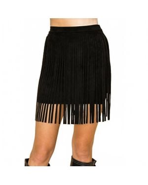 Vocal Apparel Suede Fringe Mini Skirt - Black