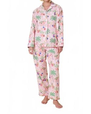 The Cat's Pajamas Flannel 2 Piece California Christmas Pajama Set - Pink