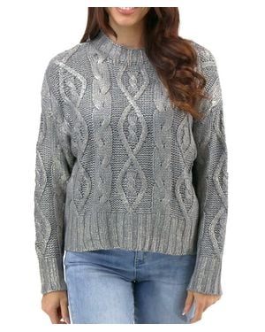 Grace and Lace Foiled Cable Knit Sweater - Gray