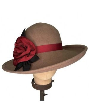 Kathy Jeanne Millinery Wide Brim Cloche With Grosgrain Rose Hat - Red