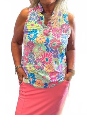 Lulu-B Beachtime V-Neck Floral Sleeveless Top - Red