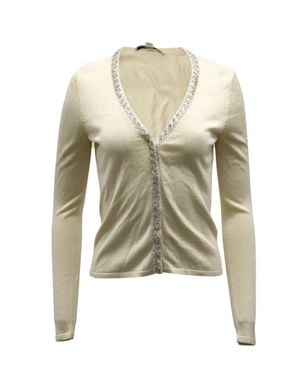 Diane von Furstenberg Metallic Embellished Knit Cardigan - Natural