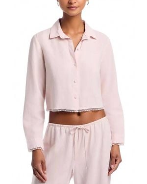 Bella Dahl Long Sleeve Cropped Shirt With Trim Top - Red