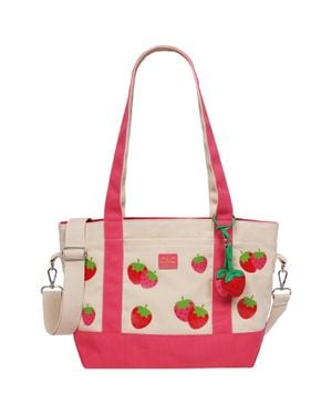 C&C California Strawberry Print Cotton Canvas Tote With Removable Crossbody Strap - Pink