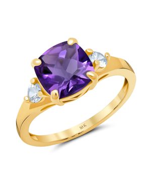 MAX + STONE 10K Or Cushion Cut Gemstone Three Stone Ring - Metallic