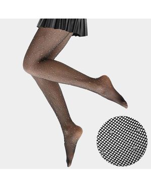 TRUEDAMES Pearl Embellished Fishnet Pantyhose Tights - Brown