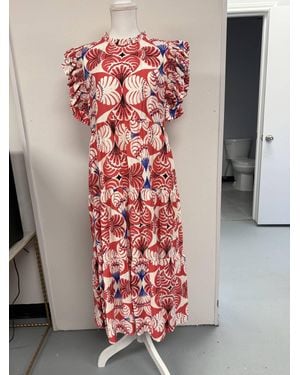Jodifil Ruffled Sleeves Boho Floral Tiered Midi Dress