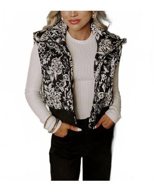 ..,merci Statement Floral Puffer Vest - Black