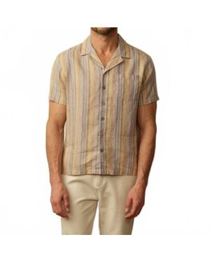 Road to Nowhere Fez Striped Linen Short Sleeve Shirt - Brown