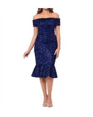 Xscape Off The Shoulder Lace Fit And Flare Dress - Blue