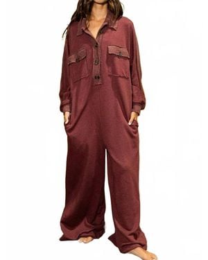 Bucketlist Oversized French Terry Romper - Red