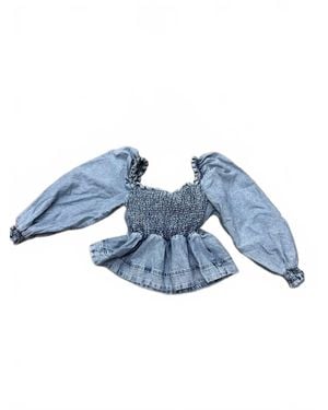 Something Navy Smocked Peplum Top - Blue