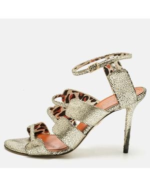 Charlotte Olympia Texture Leather Ankle Strap Sandals - Natural