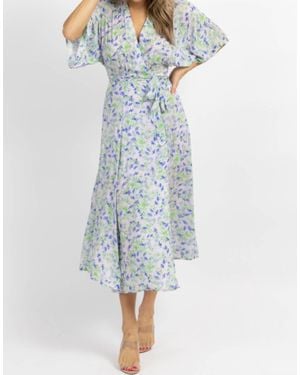 Olivaceous Floral Wrapped Midi Dress - Blue