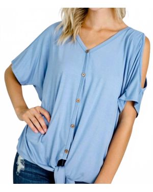 Diva USA Demetria Cold Shoulder Button Down Tie Top - Blue