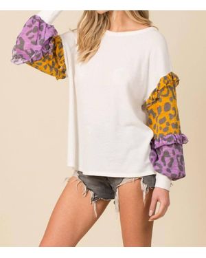 Blue Buttercup Color Block Leopard Top - White