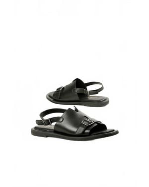 All Black Low Belt Sandals - White
