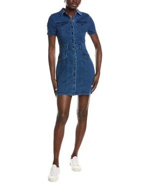 Marion Snap Button Cinched Denim Dress - Blue