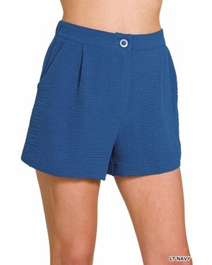 Zenana Kinlee Classic High Waist Shorts - Blue